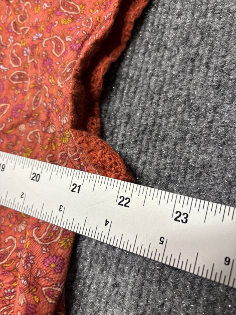 Lucky Brand Rust Paisley Button-Front Cap Sleeve Blouse with Lace Trim - Picture 6 of 11